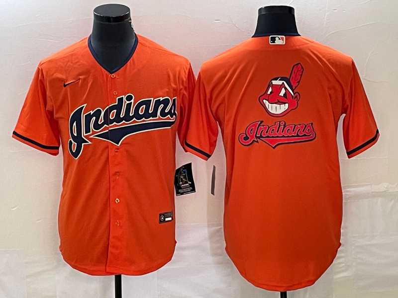 Men%27s Cleveland Guardians Orange Team Big Logo Cool Base Stitched Jersey